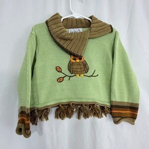 Zack & Ali Kids Owl Sweater Fringe Hem Knit Pullover Girls Sweater